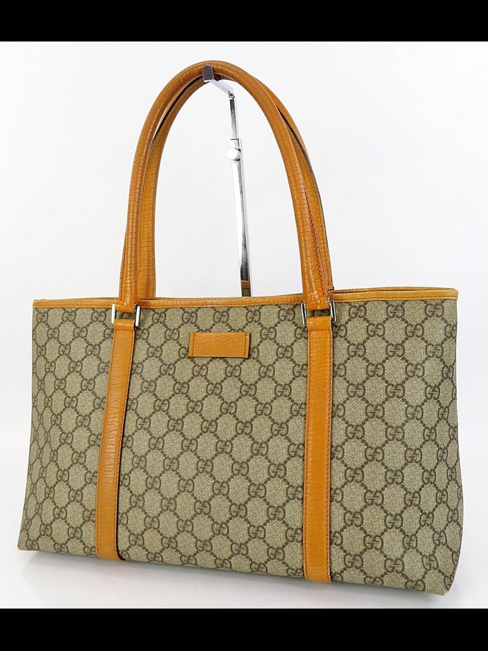 Gucci Beige Monogram Canvas Tote with Tan Leather Trim